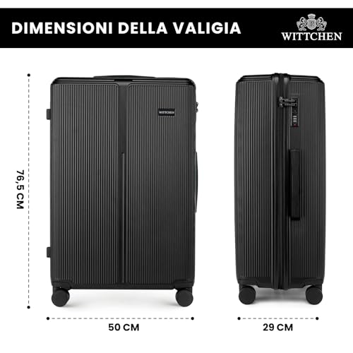 Wittchen Stripes Line Set Di Valigie 3 Pezzi | (36/65/96 L) In Abs Rigido, 4 Ruote 360°, Lucchetto A Combinazione & Manico Telescopico | Valigia Cabina/Media/Grande - Colore: Nero - 4