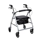 McKesson Rollator Walker with Seat and Wheels, Lightweight, Aluminum, 300 lbs Weight Capacity, Silver, 1 Count