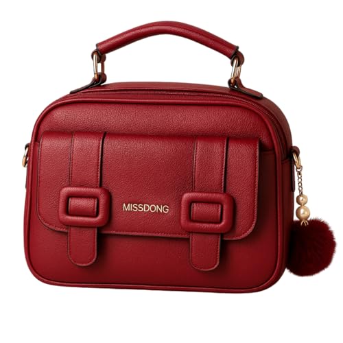 Bolsa Bag Feminina Transversal Tiracolo Baú Média Couro Pu QUBCCUM (Bordô)