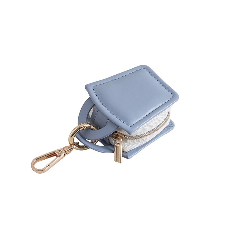 ARFUKA PU Leather Jewelry Ring Holder Box with Keychain Portable Gym & Travel Storage Case Zippered Organizer with Interior Pocket (Blue)