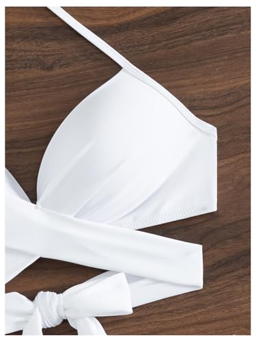 MakeMeChic Women's 2 Piece Bikini Set Wrap Halter Tie Back High Waist Bathing Suit Swimwear3