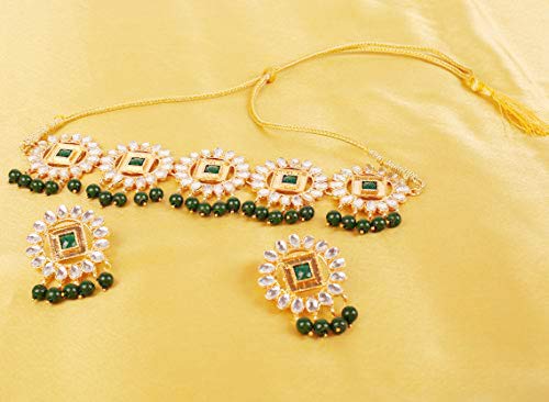 Image of Touchstone Mughal Jali Collection Gold Tone Indian Mughal Bollywood White Diamante Jewelry Choker Set for Women