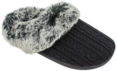 Izod Women's Memory Foam Slippers, Winter Warm Slip On Scuff Clogs, (Women's 5-6, Black) #TOP14