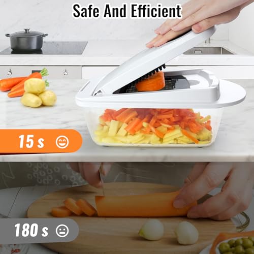8 Blade All-in-1 Vegetable Chopper Mandoline Slicer with Container, Food Chopper, Onion Chopper, Veggie Cutter for Salad, Kitchen Gadgets Accessories Essentials, White - Image 3