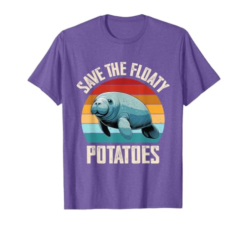 Manatee, Save The Floaty Potatoes, Sea Cow Funny Manatees T-Shirt, Men, Purple Heather, X-Large