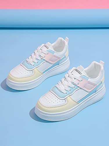 WDIRARA Women's Colorblock Lace Up Front Skater Round Toe Shoes Casual Sneakers3