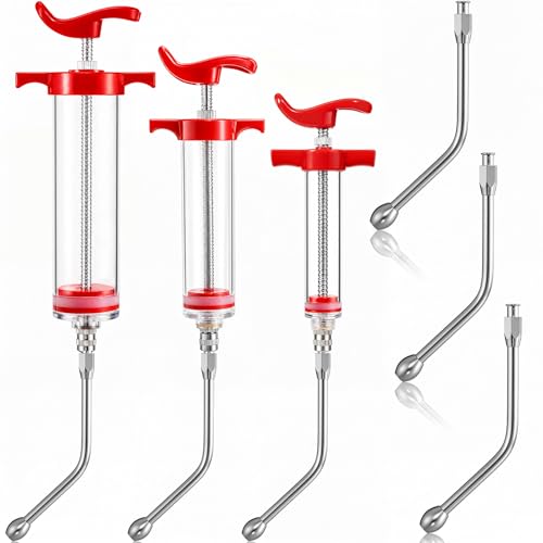 Huwena 3 Pcs Goat Syringe with 3 Drench Nozzle Reusable Adjustable Dosage Drench Gun Syringe for Bird Cats Dogs Goats Pigs 20ml 50ml 100ml Orange