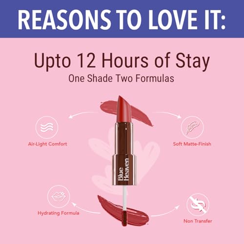 Image of Blue Heaven Love Duo 2 in1 Dual Sided Lipstick for women | Non Transfer| Hydrating and Long Lasting Upto 12 hrs | Soft Matte Finish formula - 20 |1.5ml + 4g