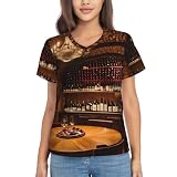 KLJnmbb Camiseta informal con estampado de bodega de vino tinto para mujer, camiseta clásica de manga corta, suave, adecuada para el trabajo y la oficina, Negro, XXL