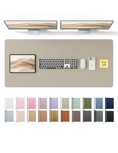 Image of YSAGi Leather Desk Protector, Office Mat, Large Mouse Mat, Non-Slip PU Leather Blotter, Laptop Pad, Waterproof Writing Pad for Office and Home (Olive Beige, 47 inch x 17 inch)