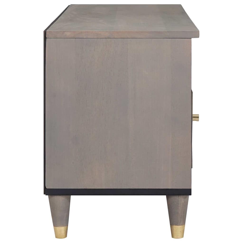 Mueble de TV de madera maciza de mango gris 100 x 33 x 46 cm con estante, cajón y botones de latón para sala de estar cine en casa y televisor