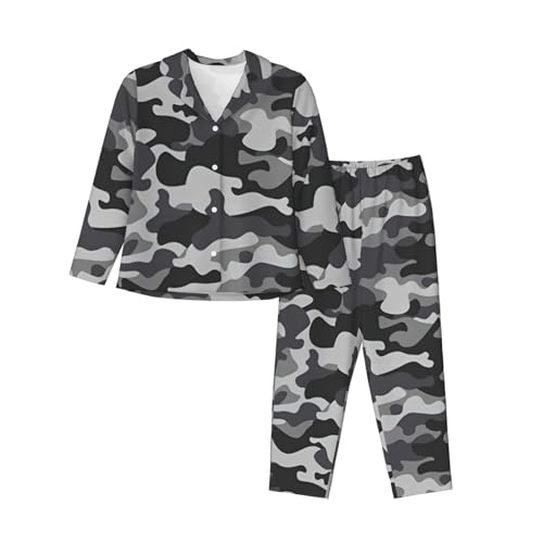 Pyjama manches longues femmes vêtement de nuit confortable imprimé camouflage 2 pièces