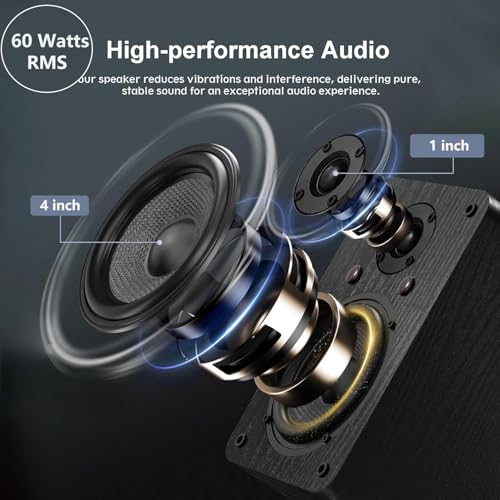 Image of LONPOO Bluetooth Bookshelf Speakers for Turntable - Wireless 60W RMS Bluetooth - Powerful Home Music System - Home Theater Systems, Studio Monitors