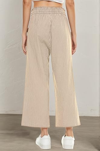 Image of LNX Womens Linen Capri Pants Wide Leg High Waisted Drawstring Casual Cropped Pants with Pockets