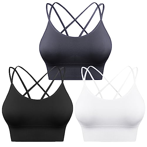 Image of Sykooria 3 Pack Strappy Sports Bra for Women Sexy Crisscross for Yoga Running Athletic Gym Workout Fitness Tank Tops