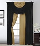 Sapphire Home Sheer Curtains - Two Tone 4 Panels Set w/Valance & Tiebacks, 55'x84', Lightweight Light-Filtering Window Curtain for Living Room, Bedroom, Kitchen, Dining Room - Black/Gold
