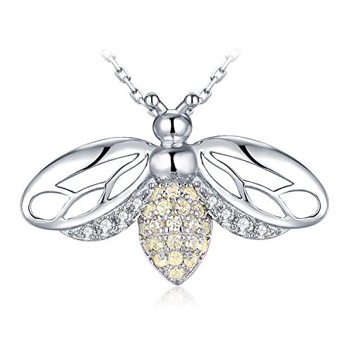 JewelryPalace Golden Cubic Zirconia Hollow Wing Honey Bee Pendant Necklace 925 Sterling Silver 18 Inches Box Chain