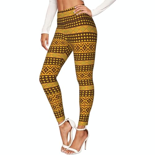 Leggings para mujer con estampado de triángulos amarillos y marrones ideales para entrenamiento