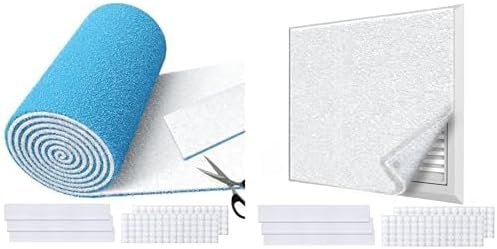 Air Vent Filters Roll,12x90 inch Cut to Fit Air Vent(up to 60 filters), MERV 8 Triple Filtration Electrostatic Air Filter Material for AC, HVAC Furnace, Grilles and Mobile Home Adhesive 48PCs Velcros