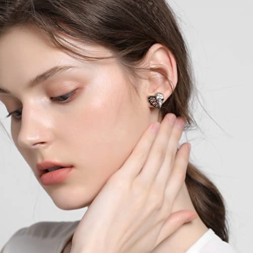 Aiegnos Skeleton Heart Earrings 925 Sterling Silver Black Plated Skeleton Skull Stud Earrings For Women Couple Unisex, Skeleton Heart #TOP3