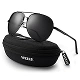 WELUK Men's Military Style Aviator Suglasses Polarized 64mm Al-Mg Frame for Fishing Driving (Black/64mm)