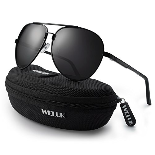 WELUK Men's Military Style Suglasses Polarized 64mm Al-Mg Frame for Fishing Driving (Black/64mm)