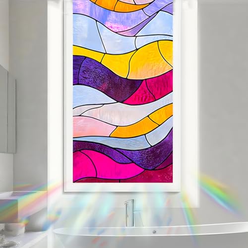 Image of Nuxovilar Frosted Abstract Colorful Wave Window Film 17.7x39.4 PVC