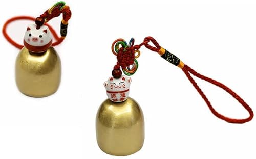 KWJOY Lucky Cat Copper Bell and Lucky Pig Copper Bell Feng Shui Copper Bell for Good Luck