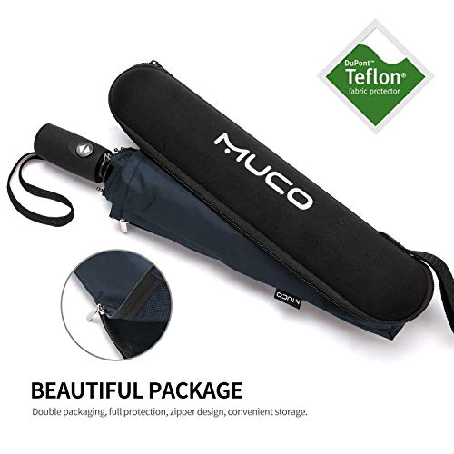 MUCO Compact Travel Umbrella Windproof Umbrella with Teflon Coating, 10 Ribs Lightweight Automatic Open Close Totes Umbrella - Thumbnail 3