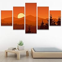 SIGNWIN 5 Panel Canvas Wall Art Modern Art Expressive Farmhouse/Country Landscape Mountain Top Multicolor Photography for Home Decorations Ready to Hang - 60