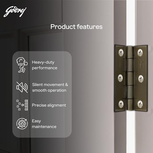 Image of Godrej Door Fittings | 3 inch x 14 Gauge Plain Joint Door Butt Hinges (Pack of1, 5 Pcs /Pack) | Antique Brass Finish, Smooth Operation | 3 Holes Kabza for Doors, Windows & Wardrobe | 1 Yr Warranty
