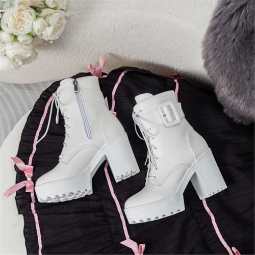 Image of FOREADA Goth Platform Heel Combat Boots Women Pearl Lace Victorian Booties