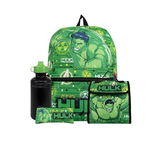 Marvel Mochila Niño | Mochila De Hulk Y Bolsa De Almuerzo | Set Fiambrera Y Botella Infantil | One Set Verde