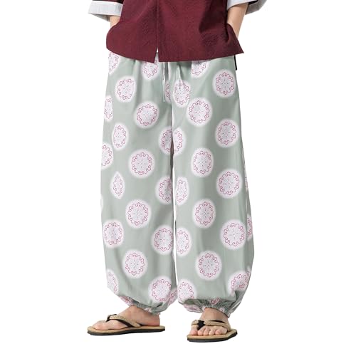PRIJOUHE Men's Casual Harem Pants Elastic Waist Yoga Pants Lightweight Wide Leg Printed Summer Beach Trouser2