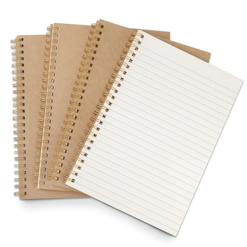 JIANTA 4 Packs Spiral Lined Notepad A5, 100 Pages/ 50 Sheets Kraft Cover Wirebound Notebooks Bulk Journals