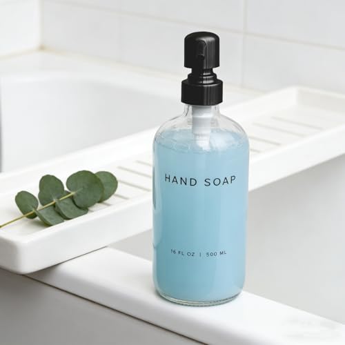 Image of 16 Oz Soap Dispense with Black Rust Proof Stainless Steel Pump Classic Decor for Bathroom Kitchen Farmhouse Decor Great for Essential Oils, Lotions, Liquid Soaps