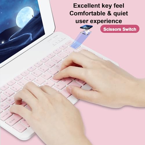 Image of Thanice Bluetooth Keyboard and Mouse Combo Ultra-Slim Portable Rechargeable Compact Wireless Mouse Keyboard Set for Pad /iPad Pro /iPad Mini /iPad Air Mac OS,Android Windows iOS and Above(Pink)