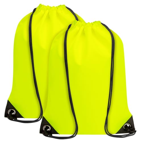 CALACH Lot de 2 sacs à cordon de serrage en vrac pour homme et femme, sac à dos avec cordon de serrage pour gym, sport, voyage, jaune vif, Large, Classique