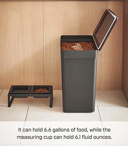 Yamazaki Home Tower Airtight Pet Food Storage Container - Cat And Dog Food Holder Bin With Transparent Lid And Handle - Extra Large - Polypropylene - 6.6 Gallons, 25 Liters,Black