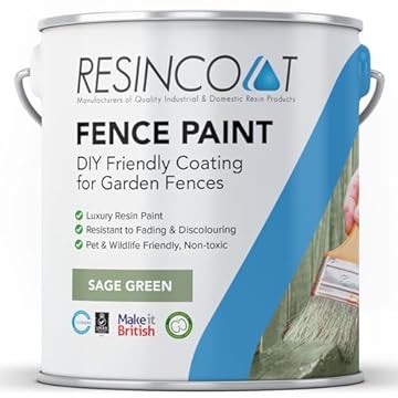 Resincoat Fence Paint, Weather Resistant Garden Fence Paint, Premium Acrylic Resin Formula, Matt Finish, Ideal for Outdoor Wood, Fence Panels, Cement Posts, Gravel Boards, Sage Green, 5 Litres