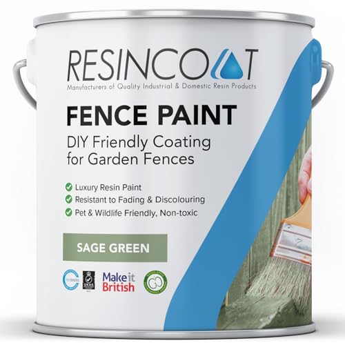 Resincoat Fence Paint, Weather Resistant Garden Fence Paint, Premium Acrylic Resin Formula, Matt Finish, Ideal for Outdoor Wood, Fence Panels, Cement Posts, Gravel Boards, Sage Green, 5 Litres