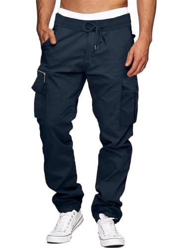 Elegancity Hosen Herren Cargo Baumwolle Outdoorhose Lange Baggy Hose Arbeitshose Casual Freizeithose Pants für Männer Blau L