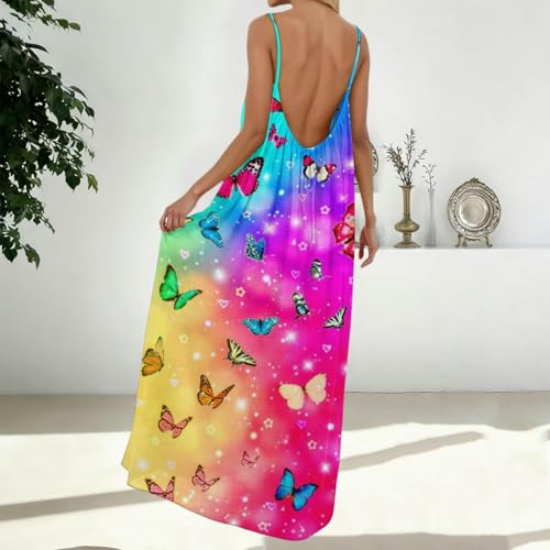 Image of HTHLVMD Backless Cami Dress Summer Dresses for Women 2026 Spaghetti Strap Dresses Womens Solid Color Backless Cami Dress