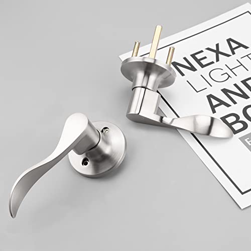 Gobekor 3 Pack Passage Door Levers Hallway Closet Door Handles Brushed Nickel Interior Door Handle With Lock Keyless Wave Door Handle Lever #TOP5