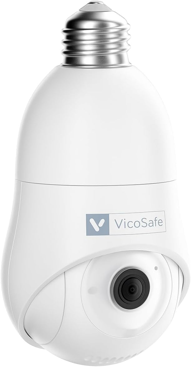 VicoHome Light Bulb Camera Outdoor Indoor – 2K HD WiFi Security Camera with 360° View, Motion Detection, Color Night Vision, Two-Way Audio, Siren, Works with Alexa – Easy Install Surveillance Cam