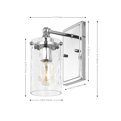 Image of SAFAVIEH Lighting Collection Jobie Chrome /Glass Shade Wall Sconce Set of 2 Light Fixture, Ideal for Bathroom, Entryway, Vanity, Foyer, Hallway, Living Room (LED Bulbs Included)