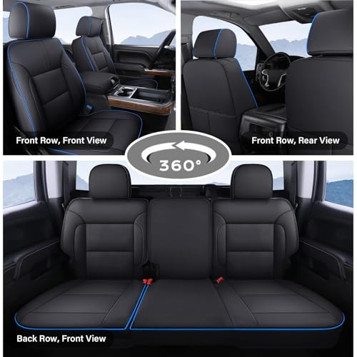 Image of Coverado Silverado Seat Covers Full Set, Faux Leather Car Seat Covers Fit for Chevy Silverado GMC Sierra 2007-2013 & 2019-2026 1500, 2020-2026 2500HD 3500HD Crew Double Extended Cab(Blueline)