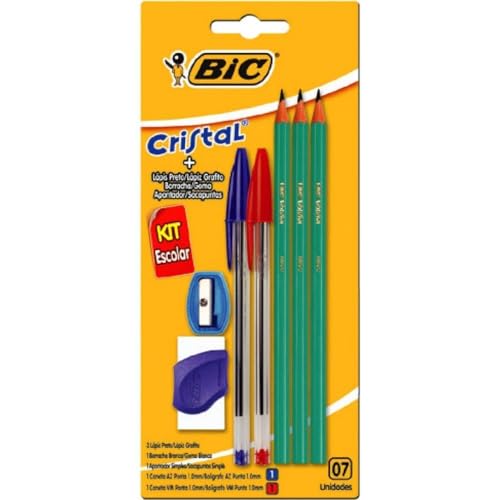 BIC, Kit Escolar, 2 Unidades Canetas Esferográficas + 3 Unidades Lápis Preto Evolution + Borracha Branca + Apontador
