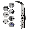 BWE Brushed Shower Panel Tower System 6-Function Stainless Steel Shower Tower Panel System with Massage Body Jets, Temperature Display Wall Mount