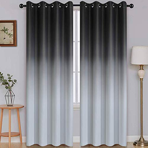 Image of SimpleHome Black to Grey White Ombre Room Darkening Curtains 84 Inch | Curtains for Living Room,Light Blocking Thick Thermal Insulated Grommet Window Curtains Drapes for Bedroom, 2 Panels,52Wx84L